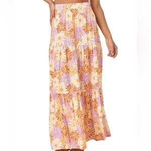 L*Space Bondi Floral Block Print Maxi Tiered Slip Skirt Wavy Daisy | S